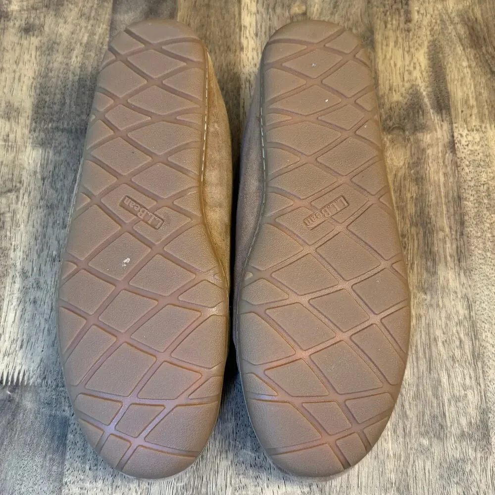 L.L.Bean Wicked Good Slippers Venetian Shearling Moccasin Suede Brown Men’s 14